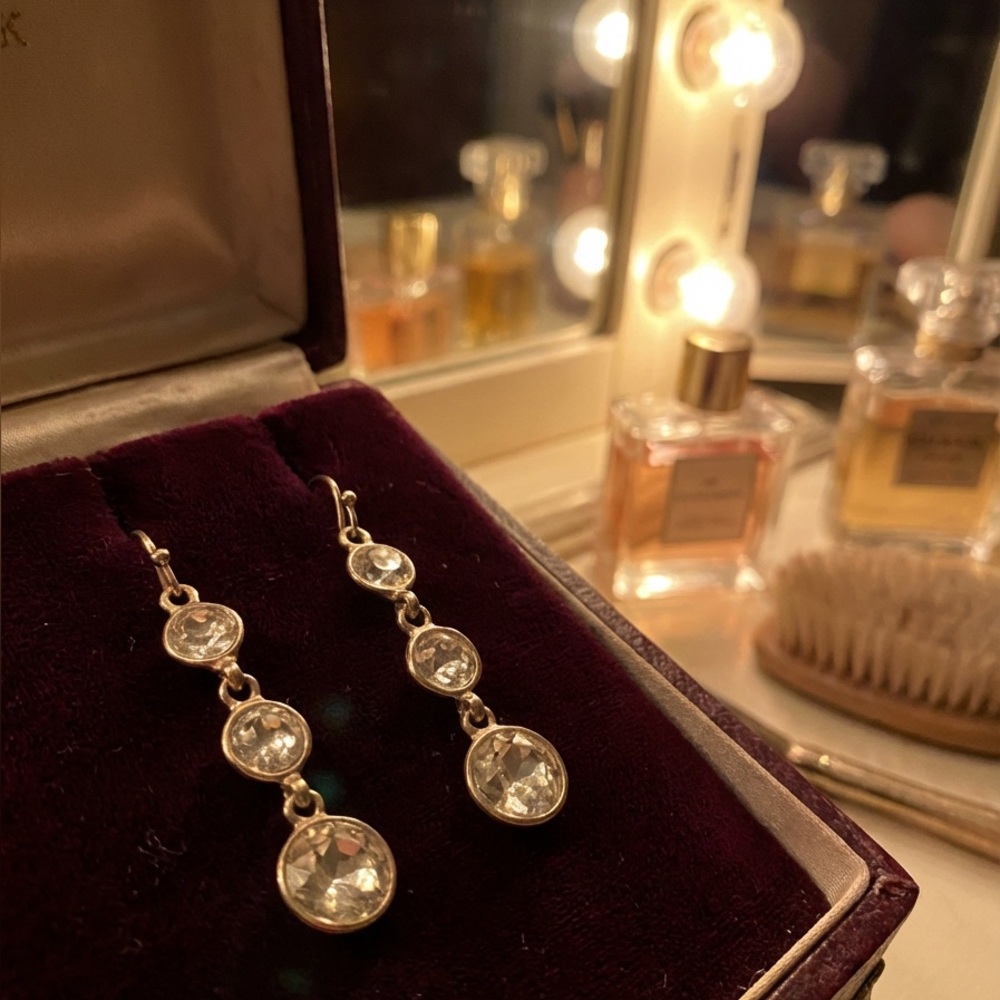 Sterling Silver Triple Drop Bezel Set White Stone Earrings